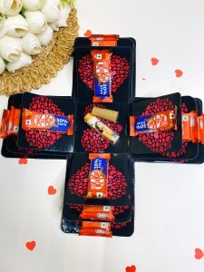 3 Layer Chocolate Explosion Gift Box For Couple Including 12 Chocolate (8 Kitkat Each 25 Rs & 4 Kitkat Each 10 Ra