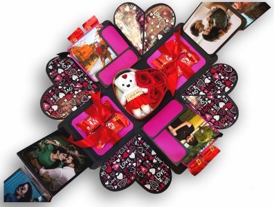 Explosive Gift Box, Birthday Gift, Wedding gift, Valentine Love Gift for your wife/husband, fiance, boyfriend With 8 Chocolate Each 10 RS (1 TIN BOX INCLUDES TEDDY & ROSES)