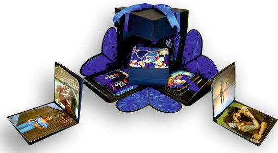 Explosion Box Love Gift for Couple(4 Chocolate & 37 photos Space) with photo Greeting Card  (BLUE BLACK, Pack of 1)