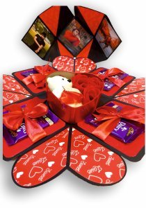 Explosive Gift Box, Birthday Gift, Wedding gift, Valentine Love Gift for your wife/husband, fiance, boyfriend With 8 Chocolate Each 10 RS (1 TIN BOX INCLUDES TEDDY & ROSES)